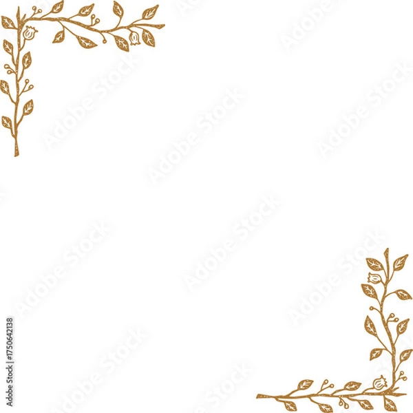 Fototapeta Elegant golden vine frame decorated with lush green leaves, luxury botanical border design with yellow-gold tones, natural ornamental wreath, perfect for invitations, branding, posters.