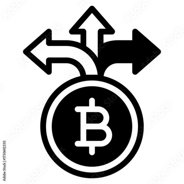 Obraz Bitcoin Currency with Direction Arrows Icon