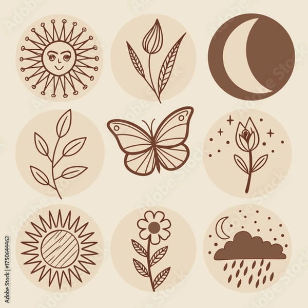Obraz minimal boho icons seed sprout plant and flower clipart set.svg