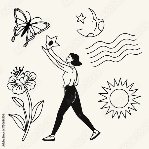 Obraz minimal line icons woman silhouette uterus and floral clipart set.svg