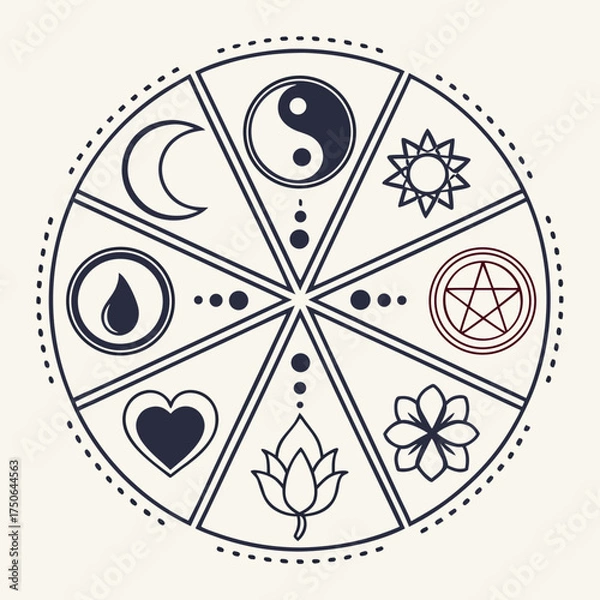 Obraz minimal tattoo icons yin yang mandala and lotus clipart set.svg