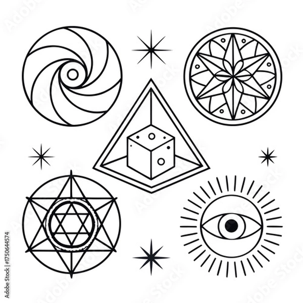 Obraz sacred geometry icons circle triangle and hexagon clipart set.svg