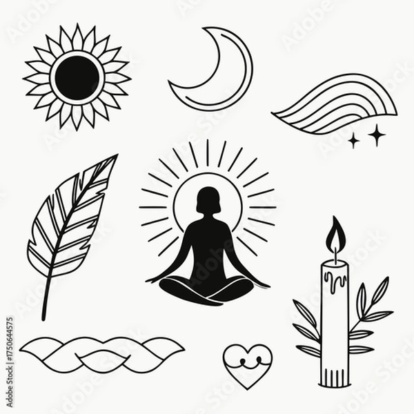 Obraz simple black line icons lotus position figure clipart set.svg