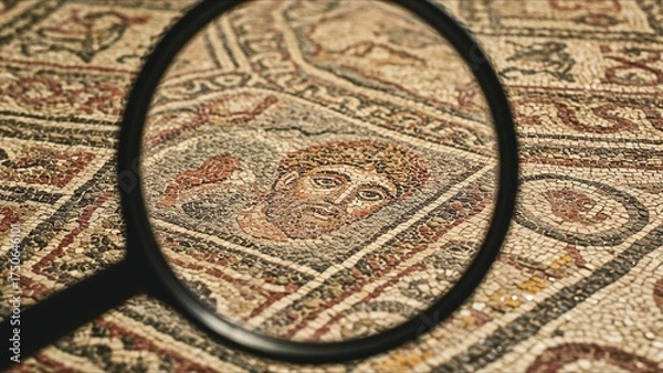 Fototapeta Ancient Mosaic Art with Magnifying Glass