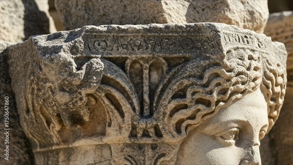 Obraz Ancient Stone Carving with Detailed Ornamentation