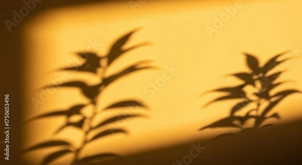 Obraz Soft Golden Light Casts Delicate Plant Shadows on Textured Wall