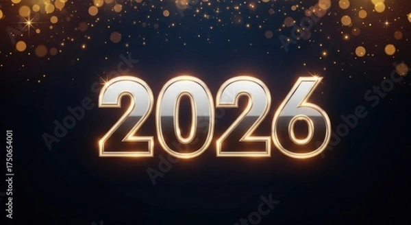 Obraz Sparkling 2026: Golden Bokeh and Silver Numbers on Dark Background