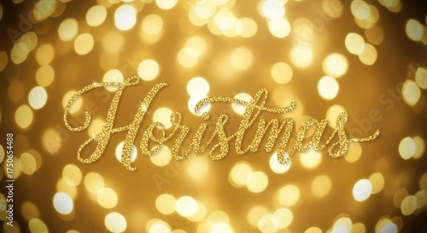Obraz Sparkling Golden Christmas Text on Bokeh Background, Festive Holiday Season