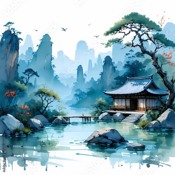 Fototapeta winter landscape with lake