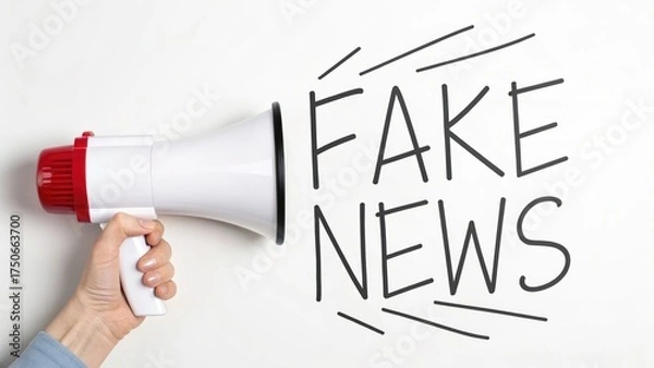Obraz Hand Holding Megaphone with Fake News Text, Misinformation and Propaganda Concept