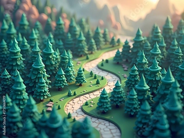 Fototapeta 自然, 景色, 環境問題, 風景, 木, イラスト, 季節, 観光, 旅行, 山, 森, 空, 草, デザイン, 緑, 山脈, 夕方の森、夜の森、森林、川、道、