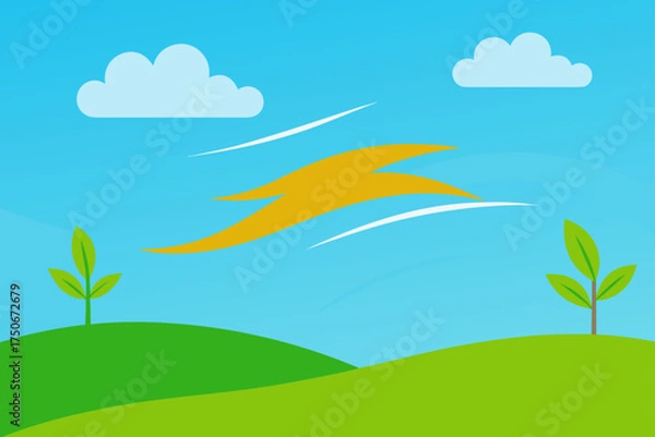 Obraz Illustration of landscape with sky and yellow shape
