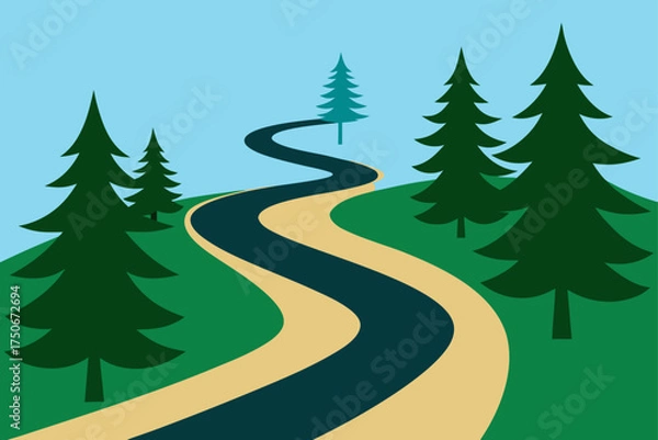Obraz Illustration of a winding road through a forest area