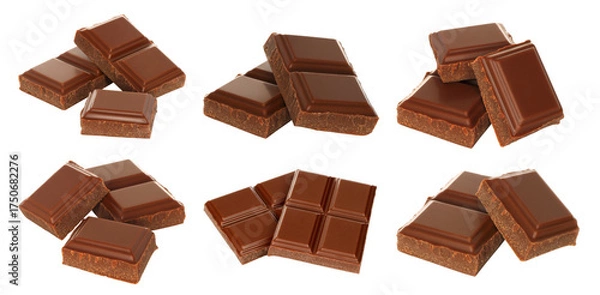 Fototapeta Set of sweet chocolate cubes isolated on transparent background