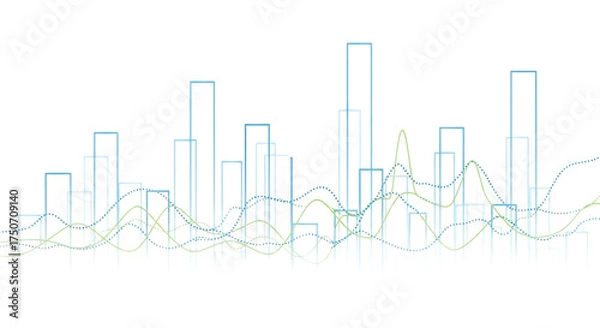 Fototapeta Abstract digital equalizer bars and sound waves against a dark background representing data analysis