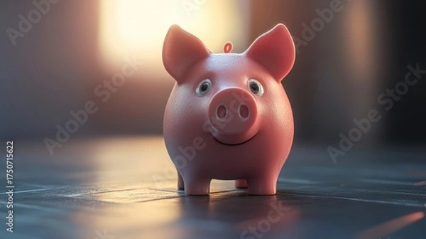 Obraz Smiling pink piggy bank symbolizing savings and financial growth.
