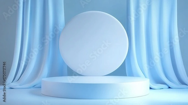 Obraz Minimalist Light Blue Product Display Stage with Circular Backdrop.