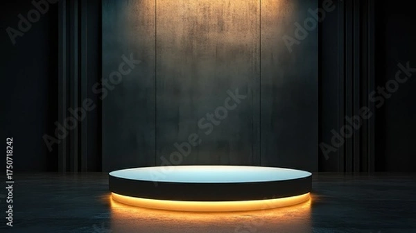 Obraz Modern illuminated product display stage with glowing circular platform.