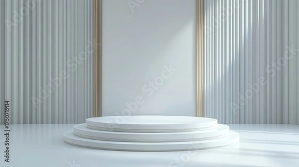 Obraz Minimalist White Podium Stage with Elegant Light and Shadow for Product Display.