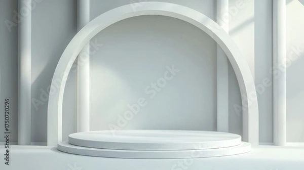 Obraz Elegant White Podium with Arch and Pillars for Product Display.