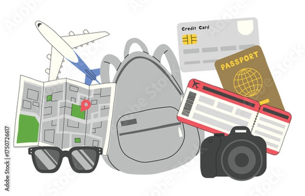 Fototapeta Travel elements set 1 on a White background, vector illustration.