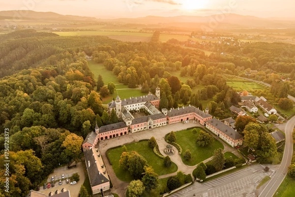 Obraz Fall view from drone of medieval Sychrov Castle, Czech Republic