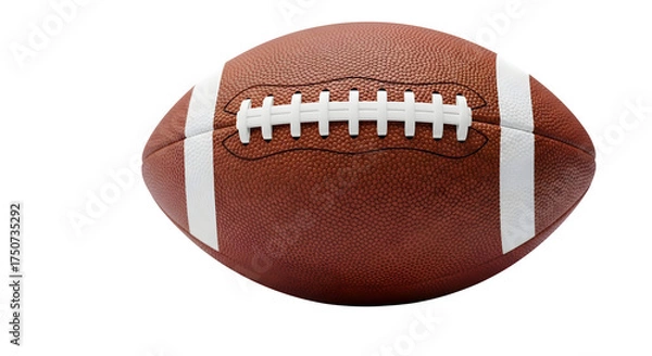 Fototapeta Close up of a leather american football with laces centered on a dark surface isolated on transparent background