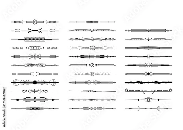 Obraz Set Black Simple Line Collection Doodle Border Elements Vector Design Style Sketch Isolated Illustration For Banner