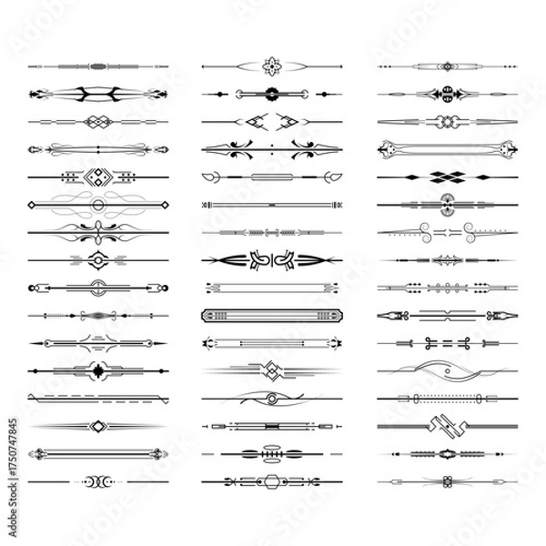 Obraz Set Black Simple Line Collection Doodle Border Elements Vector Design Style Sketch Isolated Illustration For Banner