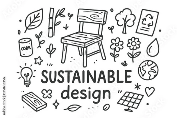 Fototapeta Sustainable Design Doodle. Sustainable design. Hand-drawn doodle illustration of Sustainable design. In the