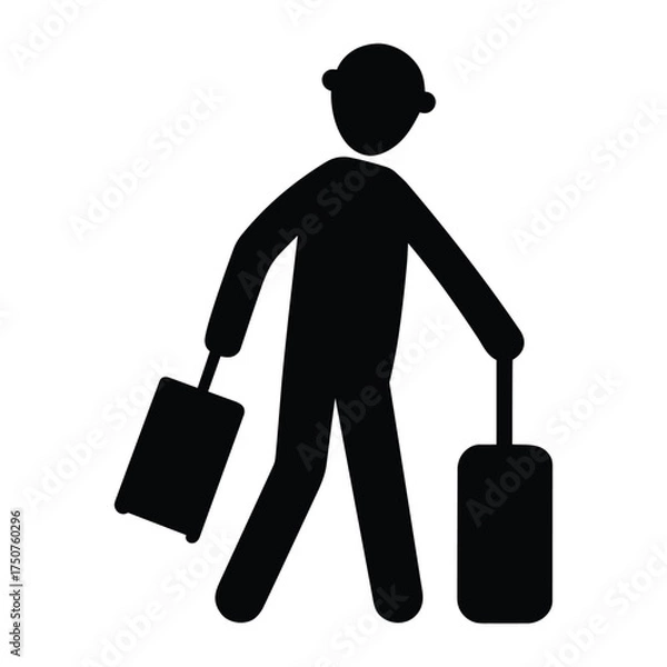 Fototapeta Traveler with Suitcase Pictogram Isolated on White