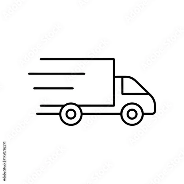 Fototapeta Outline delivery truck moving fast on transparent background