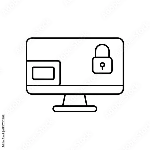 Fototapeta Locked computer screen outline on transparent background