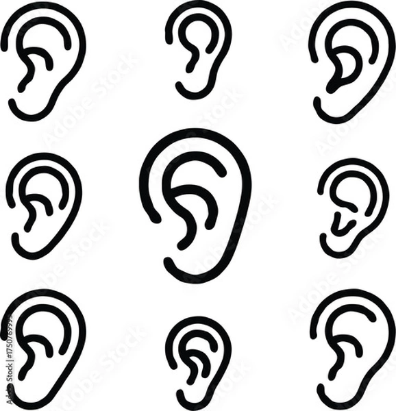 Obraz Clean black and white vector illustration of ear icons like 2.eps