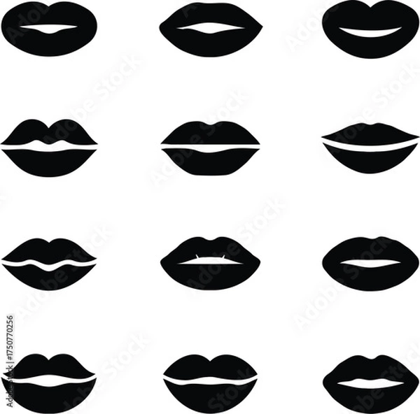Obraz Clean black and white vector illustration of lip icons like 1.eps