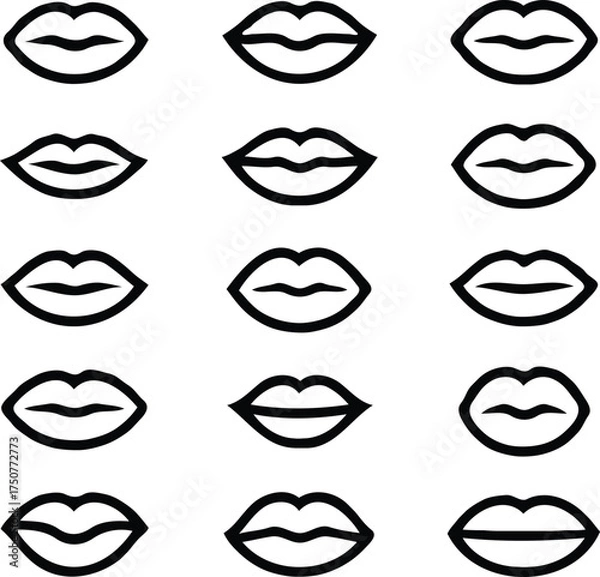 Obraz Clean black and white vector illustration of lip icons like 4.eps