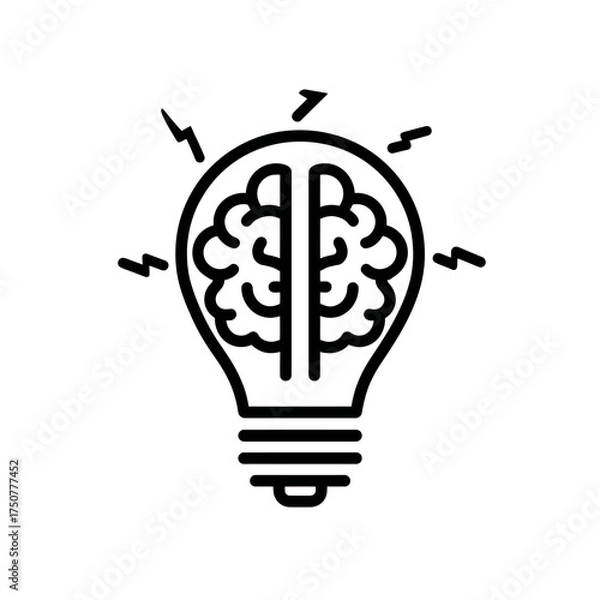 Obraz Lightbulb with a brain inside for conceptual creativity. Suitable for brainstorming, innovation, problemsolving, and creative thinking concepts in design.