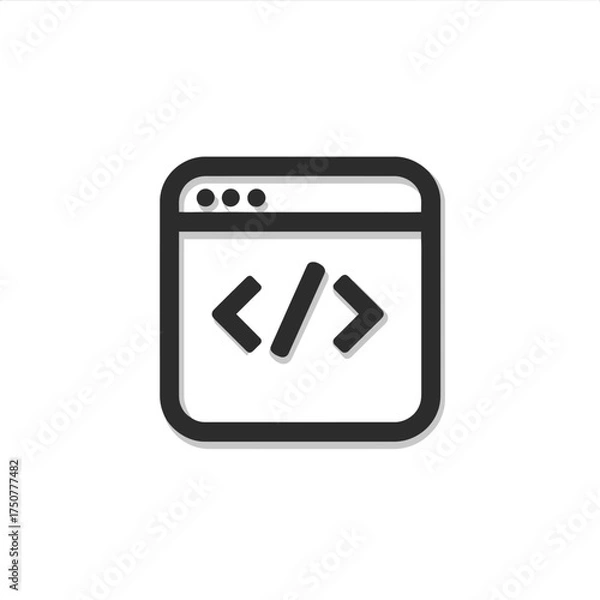 Obraz Coding icon with angled brackets in a window. Perfect for tech blogs, software tutorials, coding courses, and it presentations.