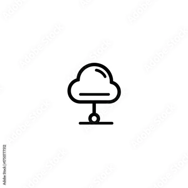 Obraz Simple black cloud computing network icon on white. Suitable for technology websites, presentations, and educational materials related to cloud computing.