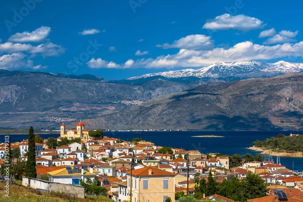 Obraz Panoramic view of the bay Kolpos Iteas. Galaxidi, Itea, Delphi, Parnassus Mount. Greece.