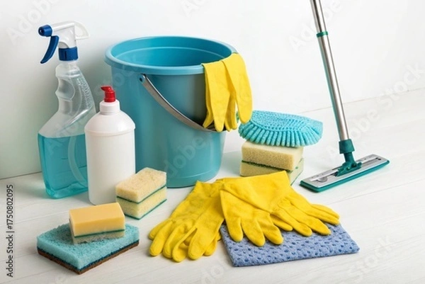 Fototapeta mop and bucket with mop