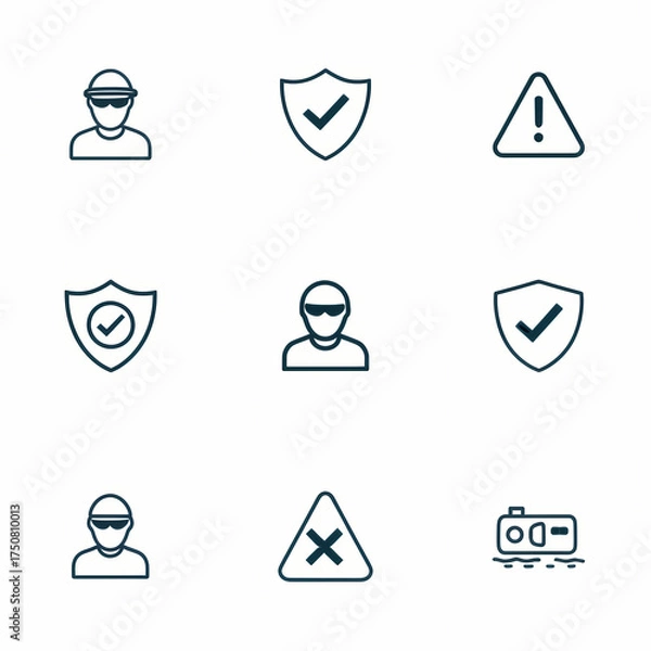 Obraz A collection of security and warning icons, depicting safety and caution symbols.