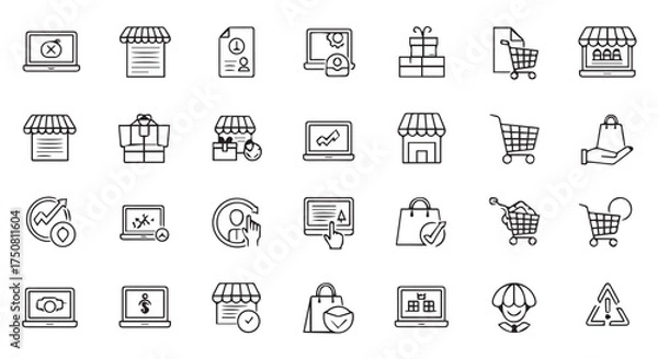 Fototapeta Collection of ecommerce and shopping icons, isolated on transparent background