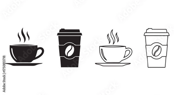 Obraz Assortment of coffee cups and mugs with steam isolated on transparent background