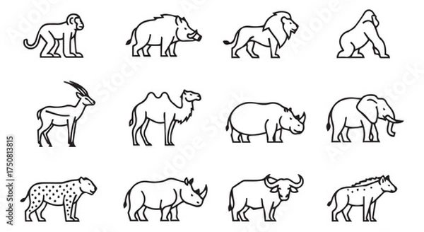 Obraz Set of wild animal illustrations isolated on transparent background