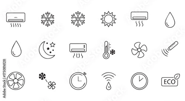 Obraz Air conditioner and climate control icons isolated on transparent background