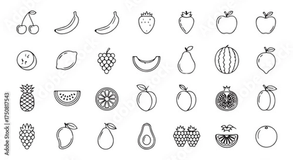 Obraz Collection of various fruit icons isolated on transparent background