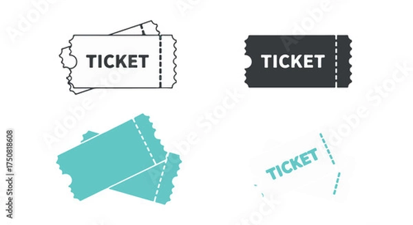 Obraz Collection of ticket icons in various styles and colors, isolated on transparent background