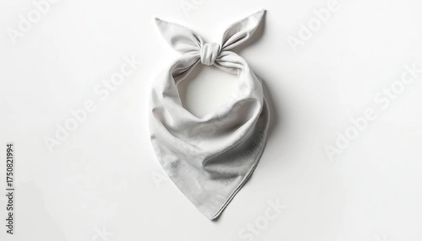 Fototapeta Studio shot shows grey bandana against white backdrop. Fabric scarf displayed as mock up. Textile accessory isolated on white surface. Design template.