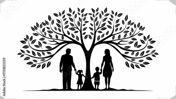 Fototapeta Cherished family moments under a flourishing tree, symbolizing growth, unity, and the enduring bonds of family love, making it perfect for heartwarming designs